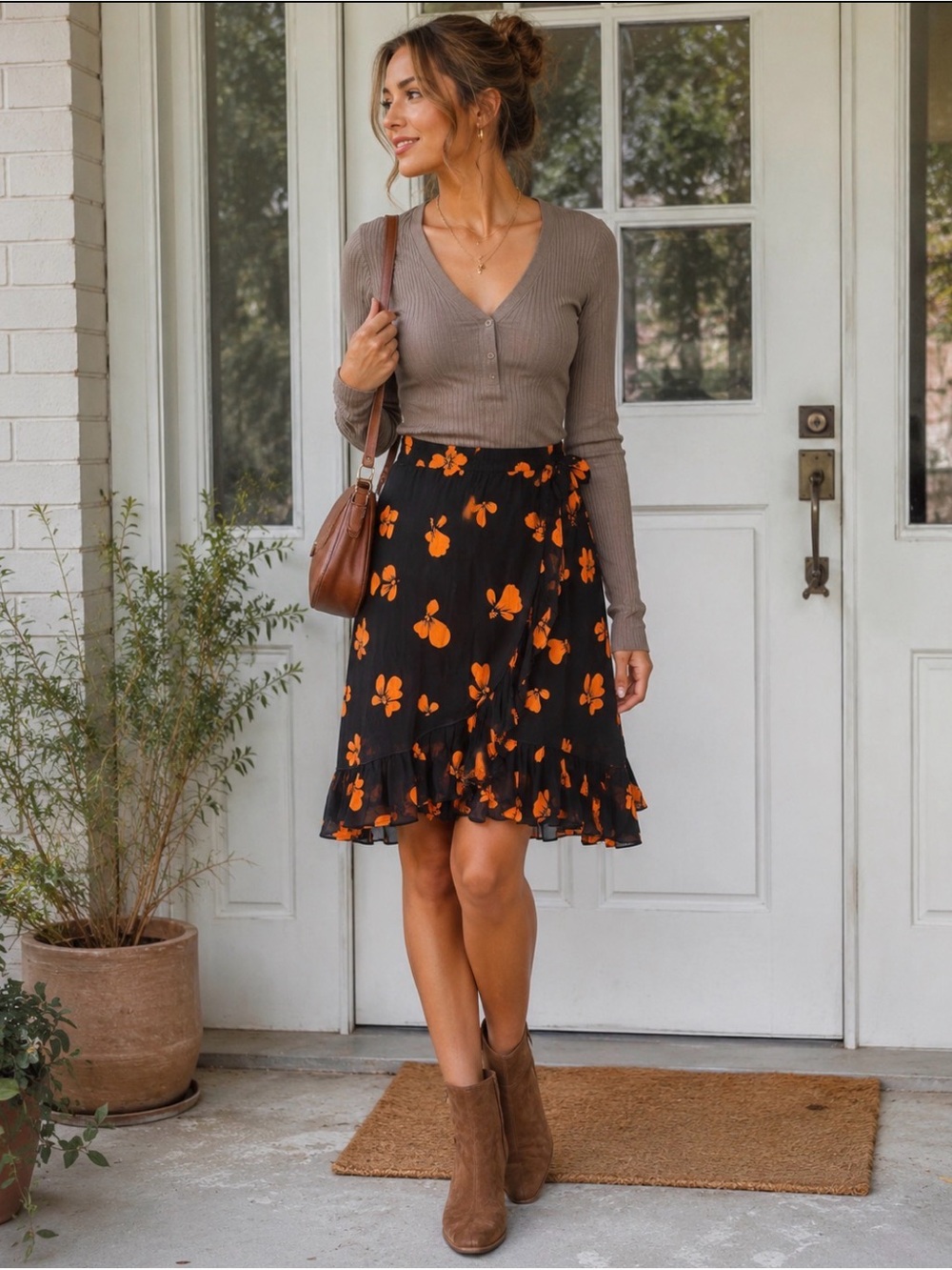 Catherine Malandrino Black Skirt and Orange Floral, Size M, Excellent Condition
